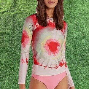 Volcom Raglan Long Sleeve Logo Tie Dye Spiral Rash guard Sun guard Shirt Size S